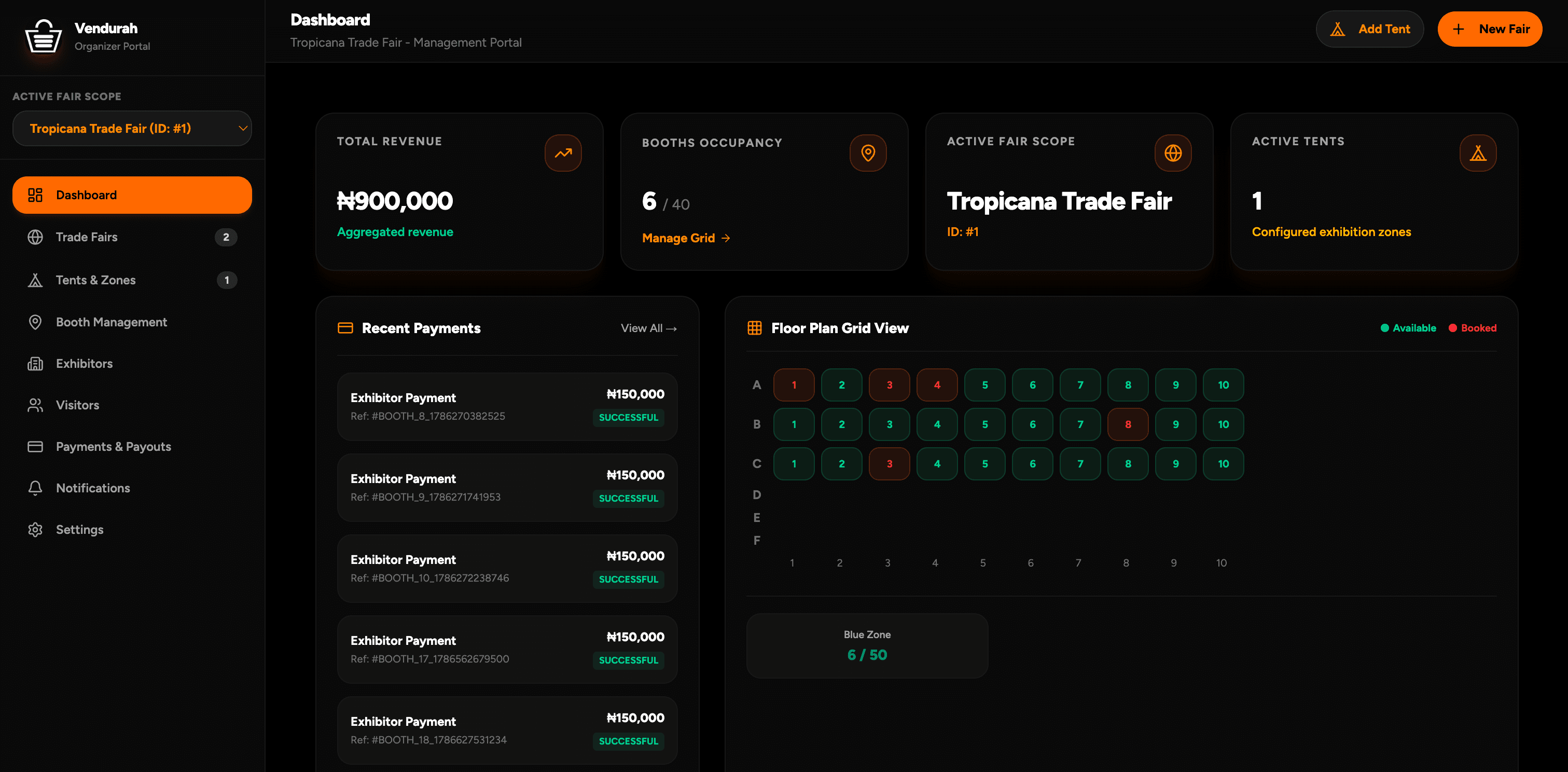 Vendurah Organizer Dashboard